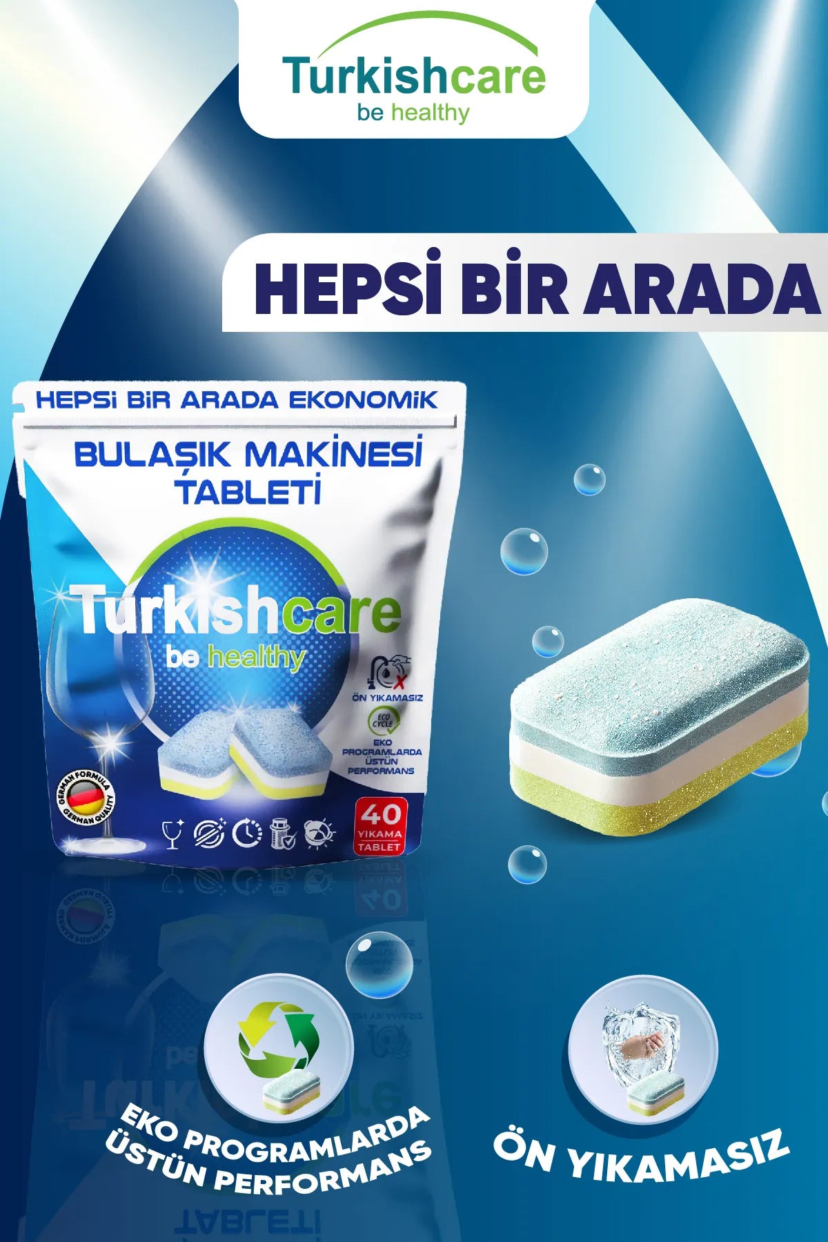 (Test Ürünü Satılmaz) Hepsi Bir Arada Ekonomik 40 Yıkama Bulaşık Deterjanı Premium Tablet
