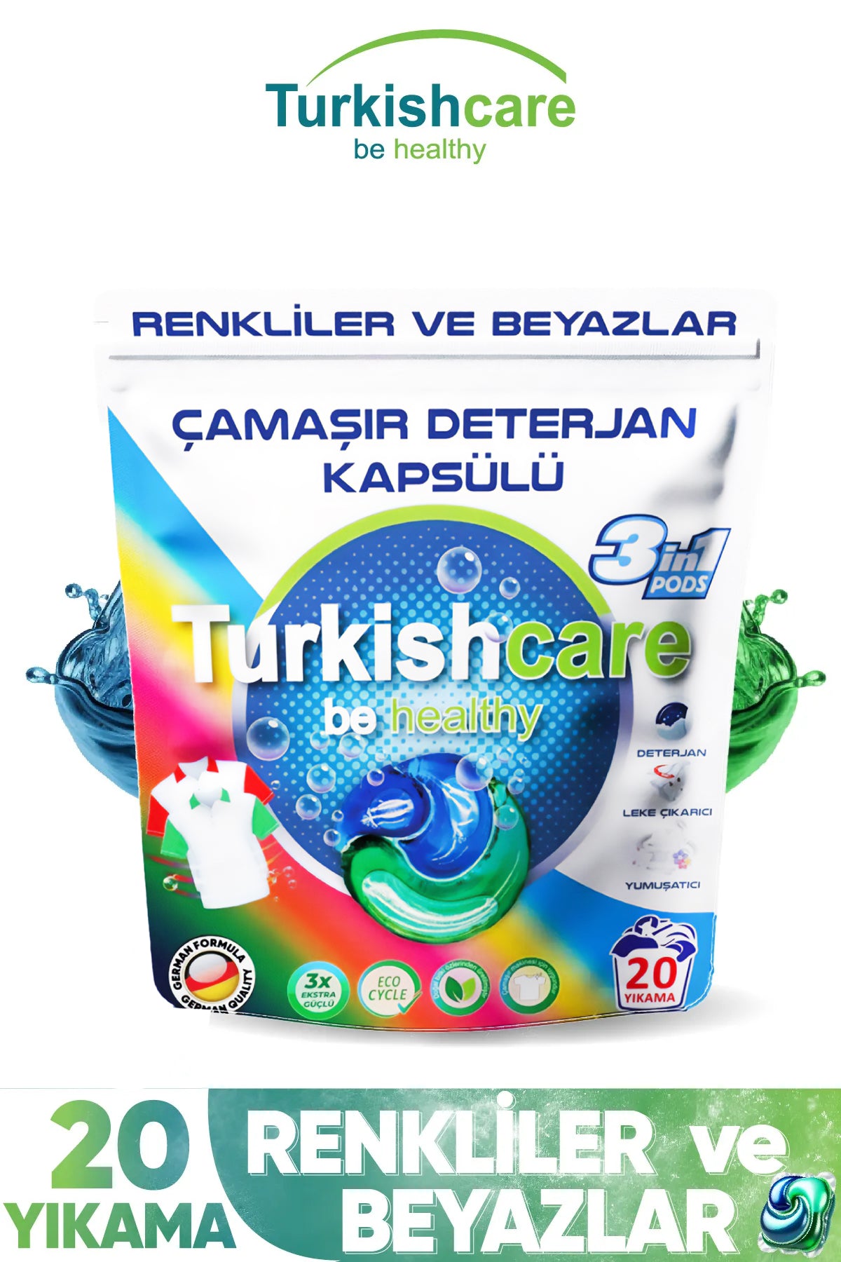 Hepsi Bir Arada 20 Yıkama Renkli ve Beyazlar İçin Çamaşır Deterjan Kapsülü Pods