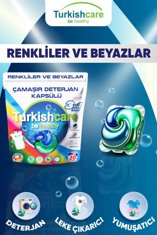Hepsi Bir Arada 20 Yıkama Renkli ve Beyazlar İçin Çamaşır Deterjan Kapsülü Pods