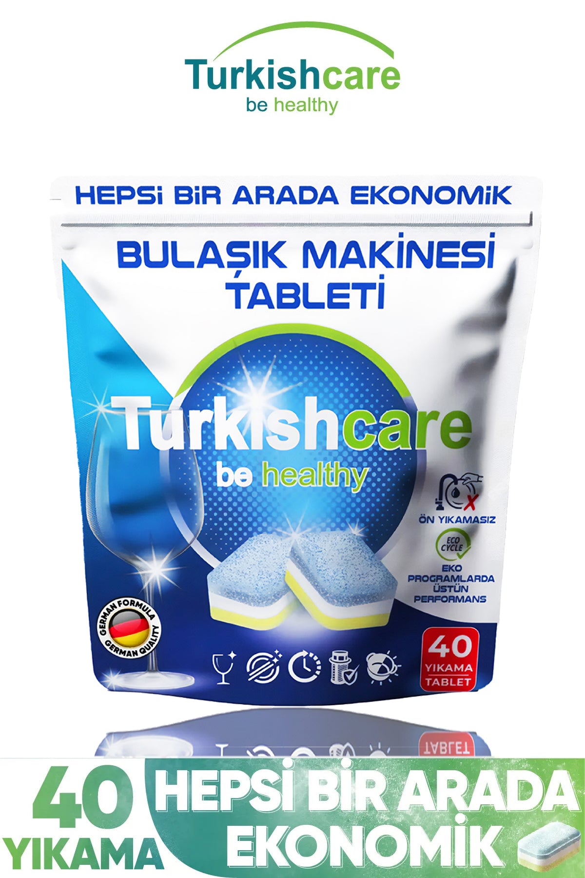 (Test Ürünü Satılmaz) Hepsi Bir Arada Ekonomik 40 Yıkama Bulaşık Deterjanı Premium Tablet