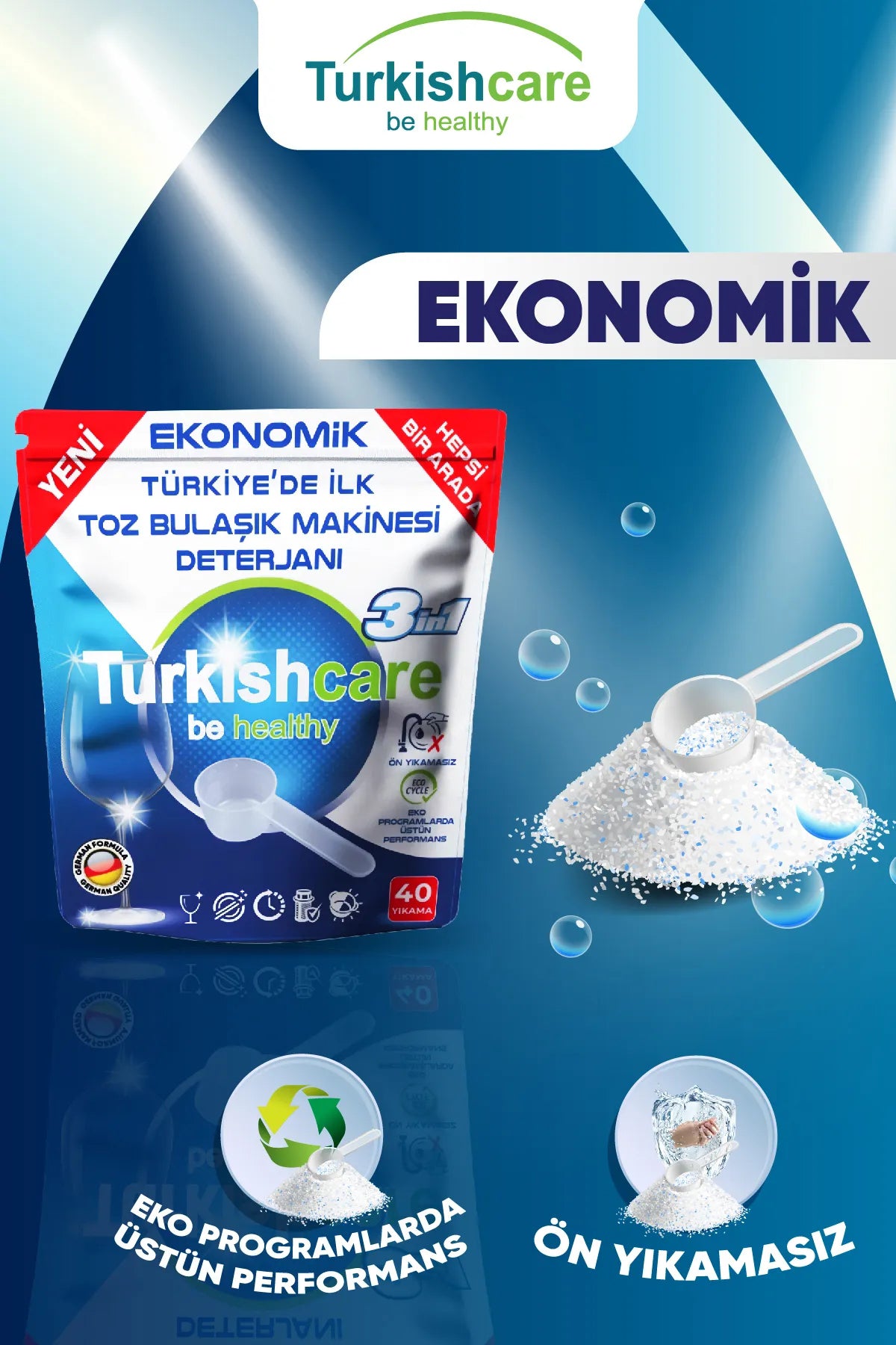 Ekonomik Hepsi Bir Arada Bulaşık Makinesi Deterjanı Toz 40 Yıkama